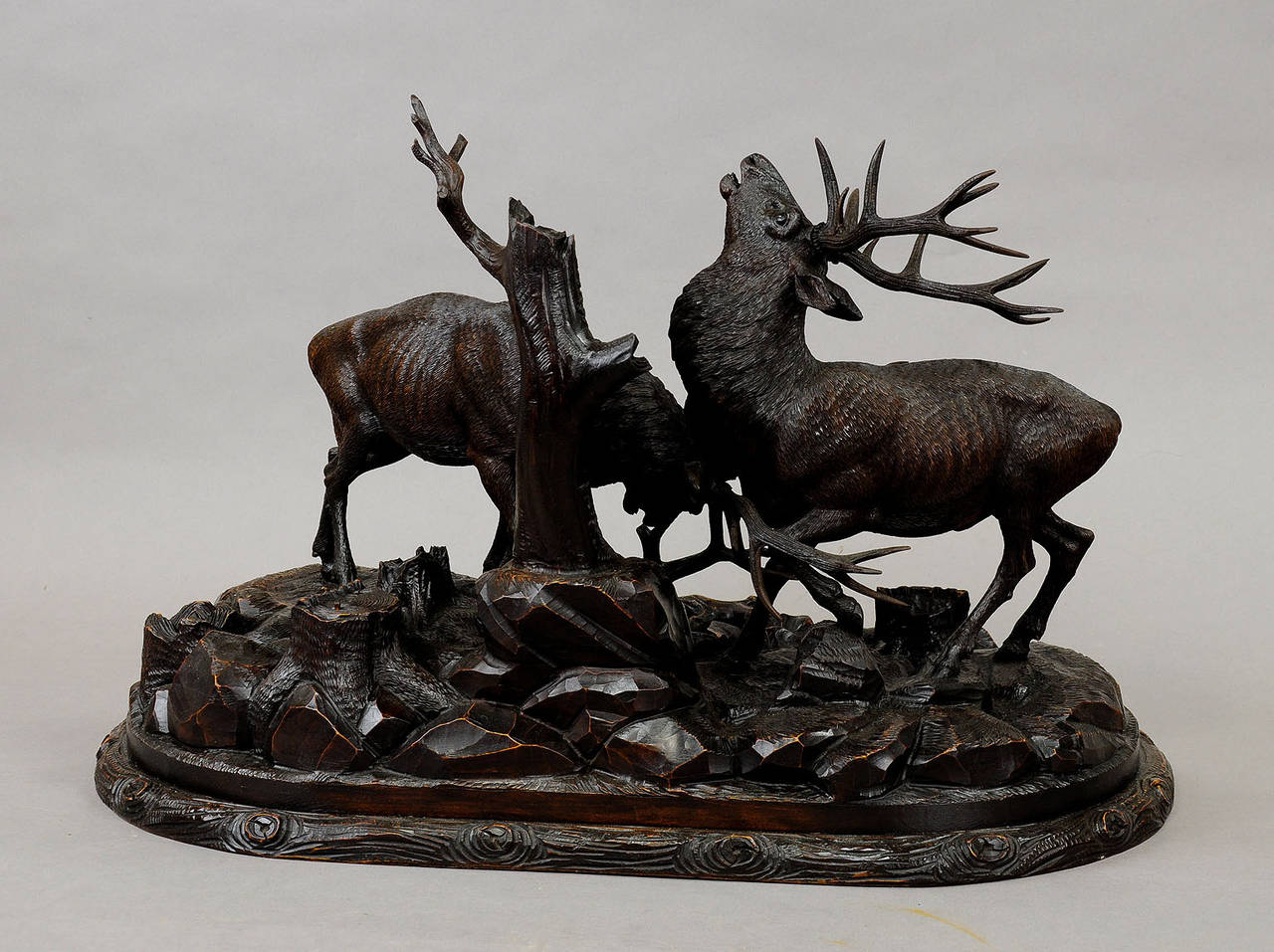 Carved Wood Fighting Stags by Rudolph Heissl For Sale at 1stdibs