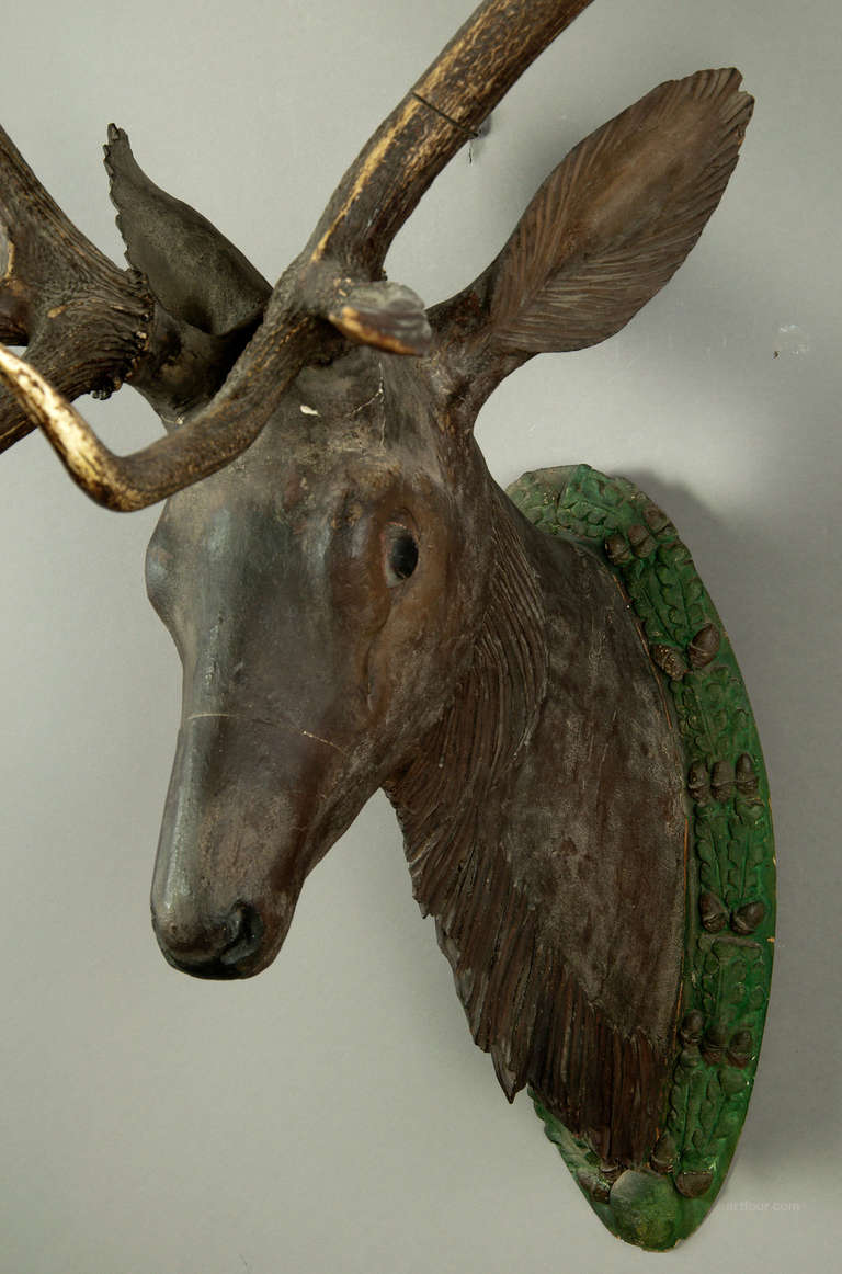 Antique Black Forest, Carved Wood Stag Head at 1stDibs antique deer