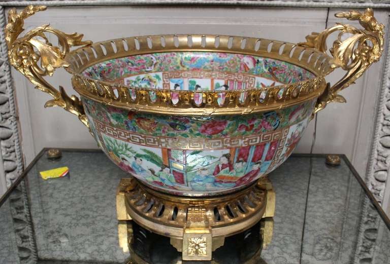A Rose Medallion Bronze Mounted Porcelain Bowl at 1stdibs