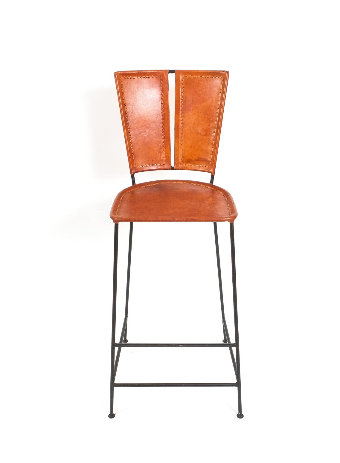 Pair of CustomMade Leather Bar Stools France, circa 1960 For Sale at