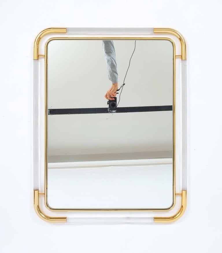 Large Lucite and Brass Mirror in the Style of Romeo Rega at 1stDibs lucite and brass mirror