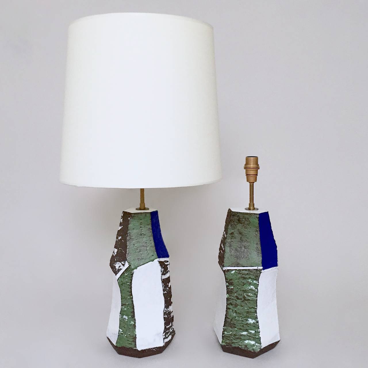 Pair of Faceted Ceramic LampBases at 1stDibs
