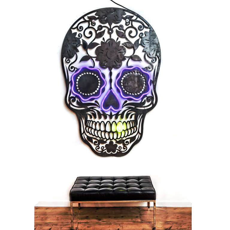 Steel Sugar Skull Neon Wall Art, 2014 For Sale at 1stDibs