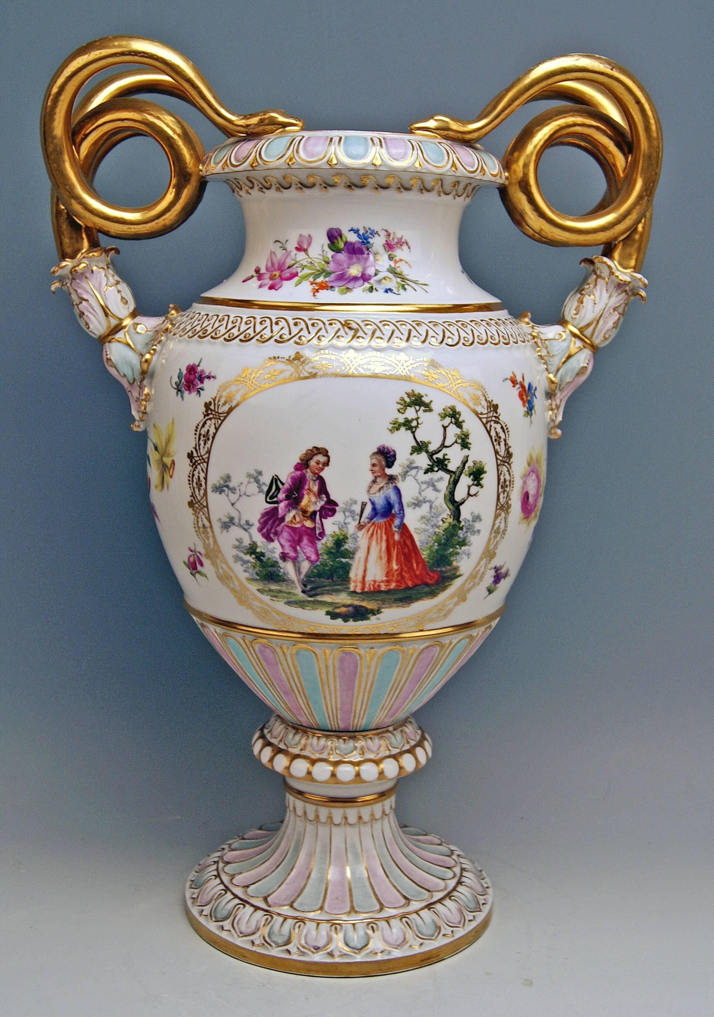 Meissen Snake Handles Vase Painted by Leuteritz, circa 1870 at 1stDibs