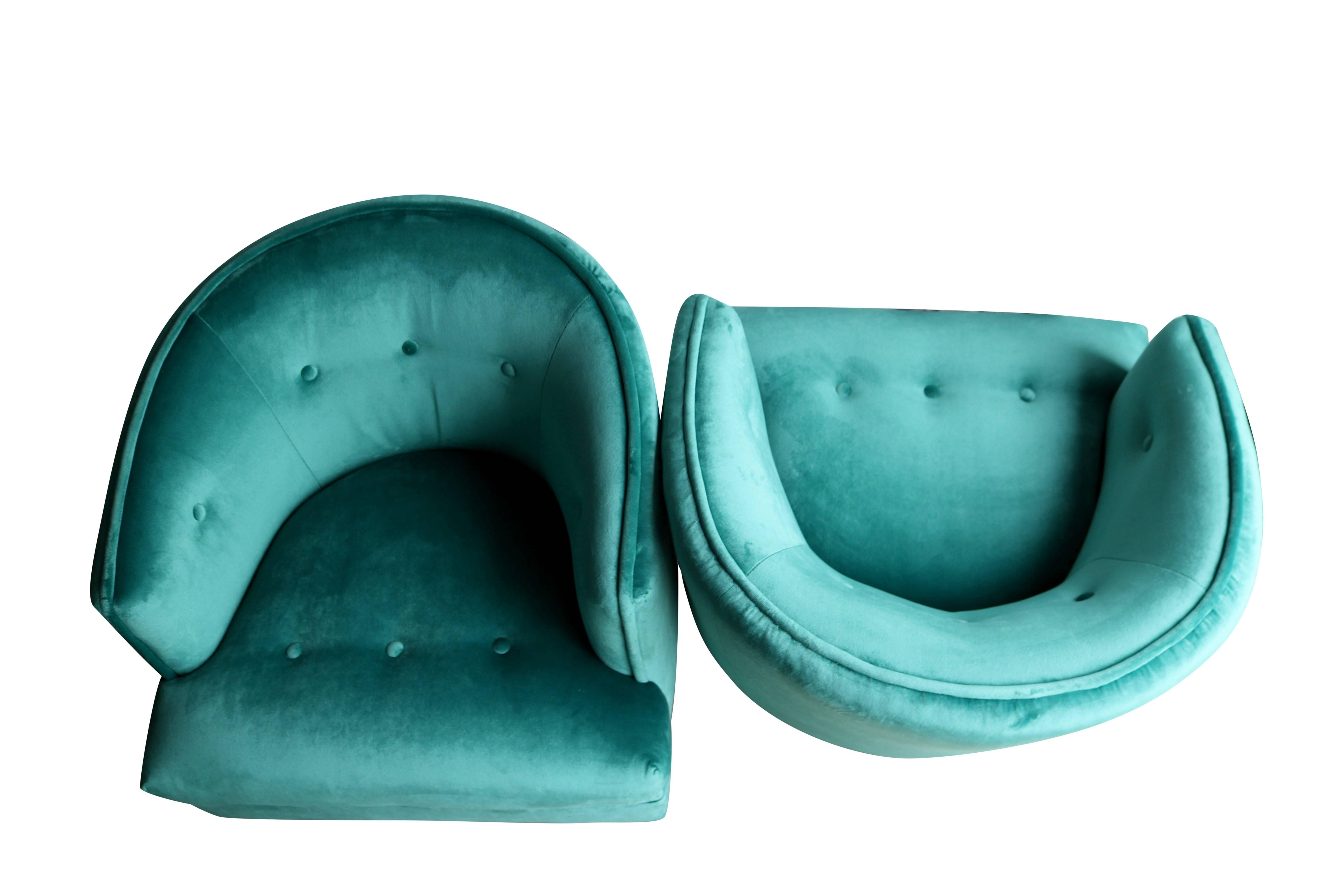 Pair of Aqua Velvet Barrel Back Club Chairs at 1stDibs aqua chairs