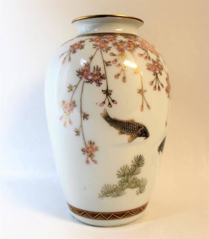 Japanese Meiji Period Porcelain Vase with Koi Fish at 1stDibs