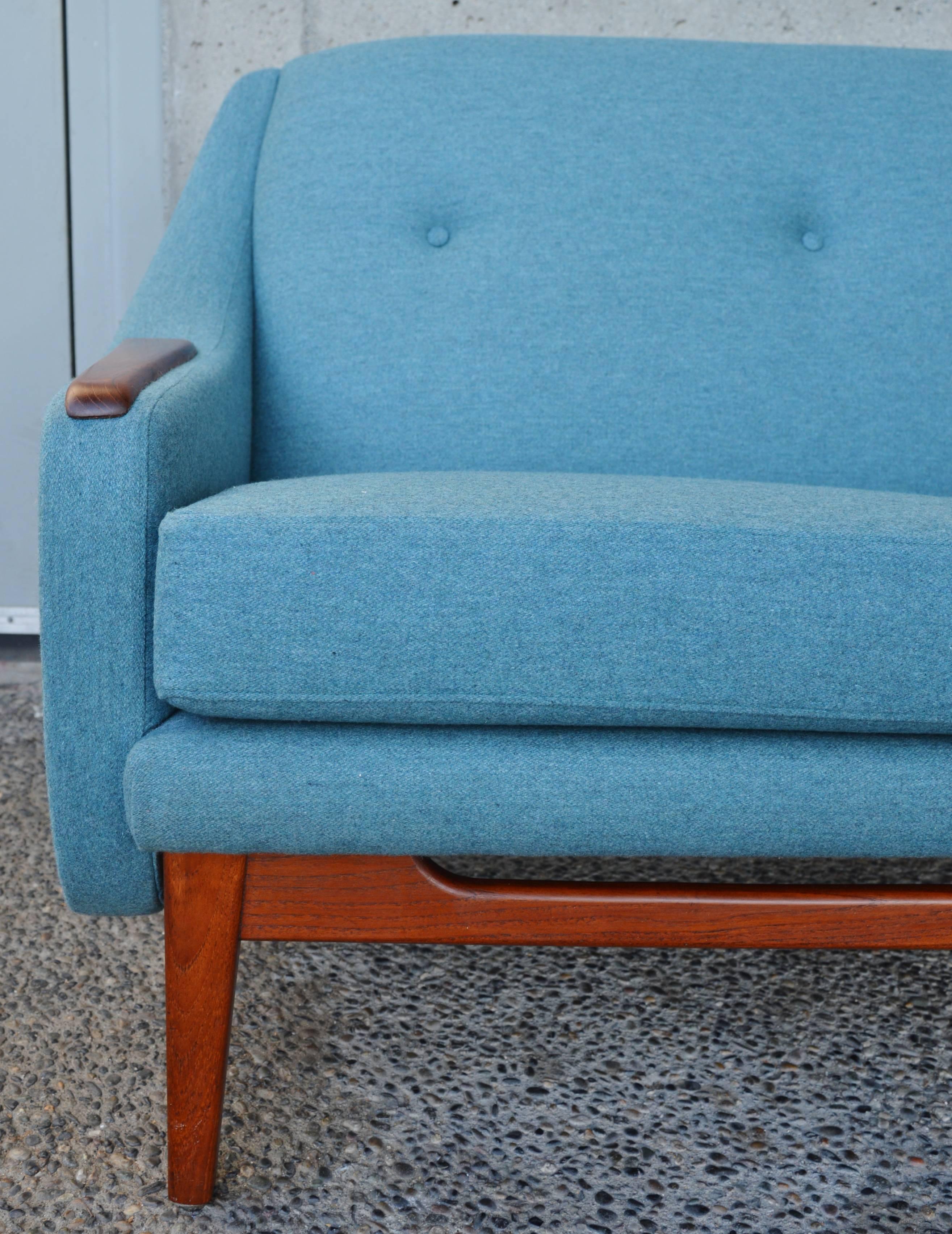Scandinavian Teak Sofa and Lounge Chair in Blue Wool at 1stDibs