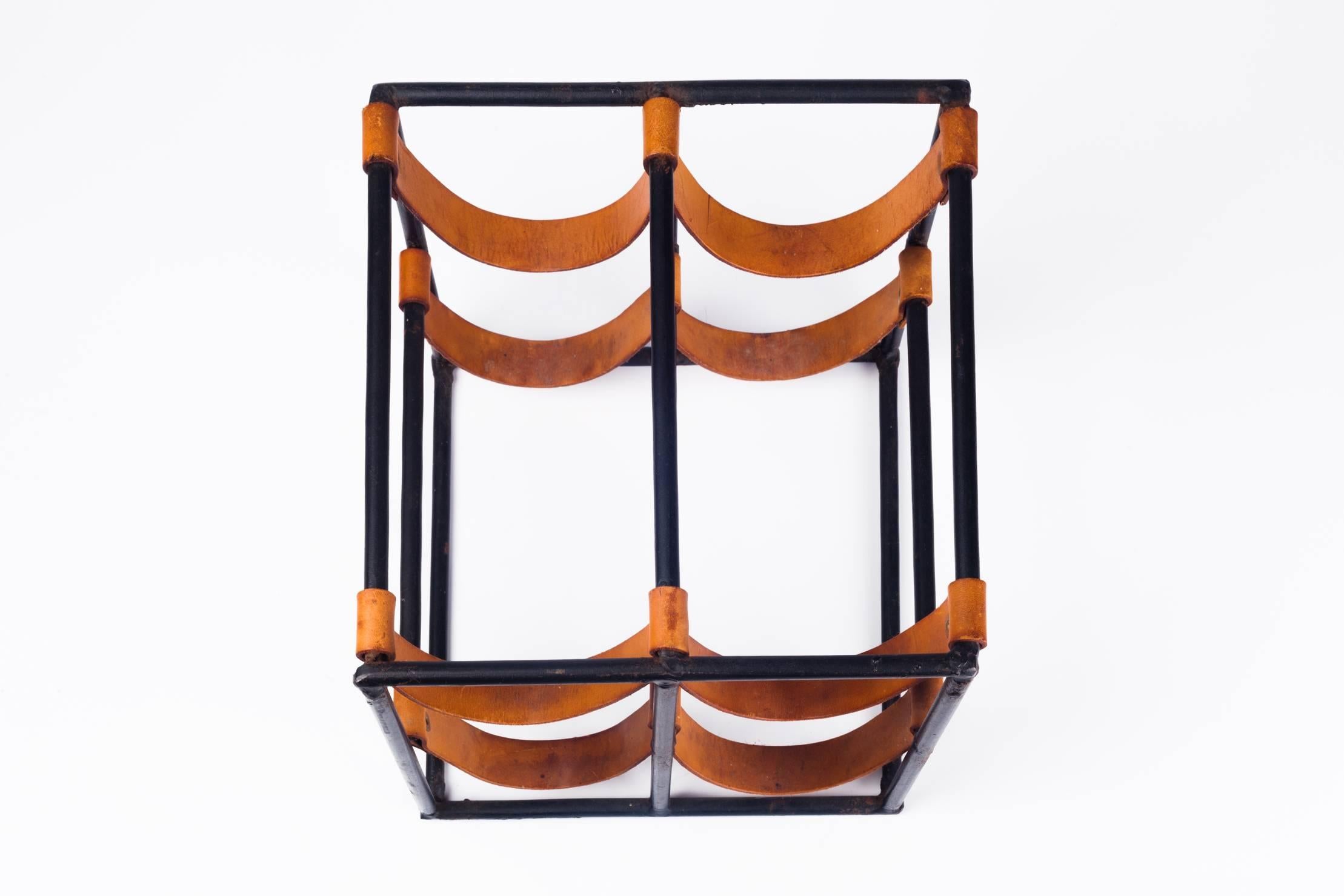 Vintage Wine Rack by Arthur Umanoff for Raymor in Leather Straps and