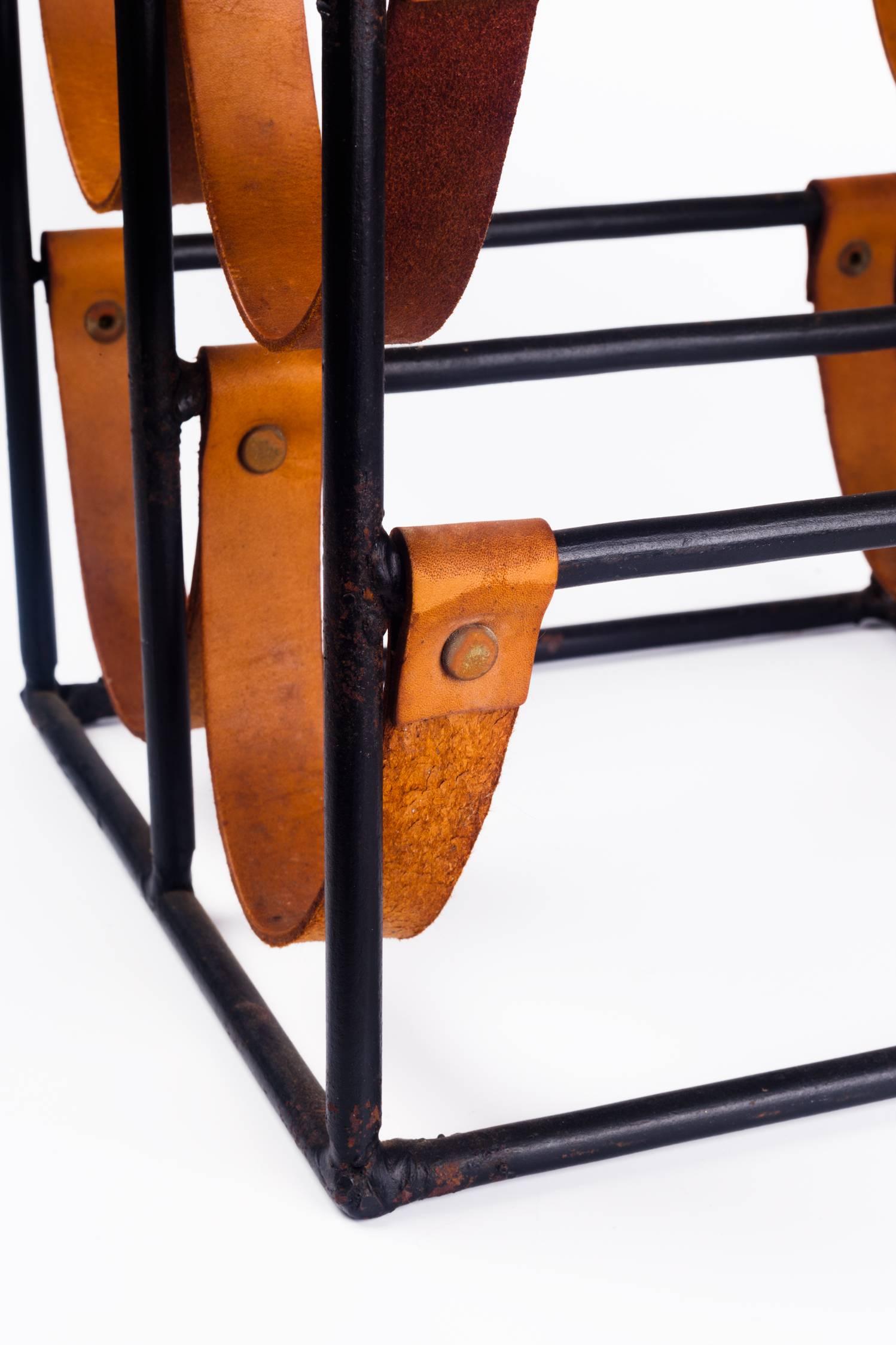 Vintage Wine Rack by Arthur Umanoff for Raymor in Leather Straps and