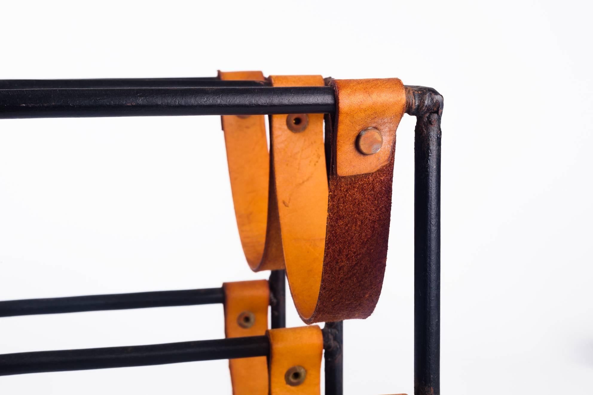 Vintage Wine Rack by Arthur Umanoff for Raymor in Leather Straps and