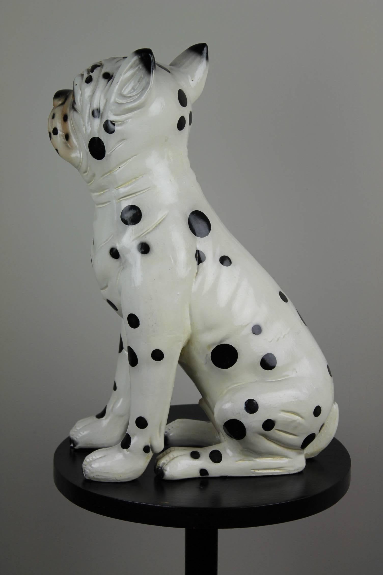 HandPainted Ceramic Dog Sculpture, Dalmatian Bulldog, 1960s For Sale