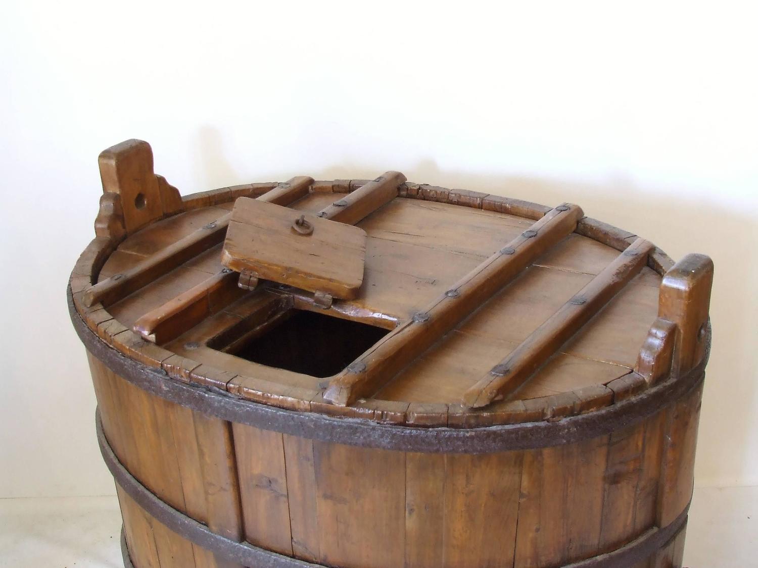Large Antique Chinese Water Tub with Iron, circa 1870 For