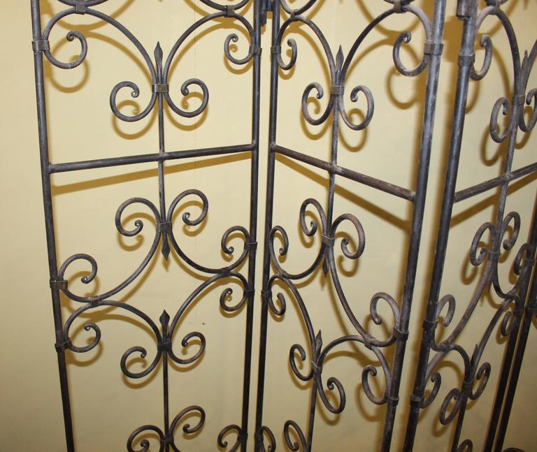 Set of Three Quality Heavy Old Wrought Iron Four Fold Screens For Sale