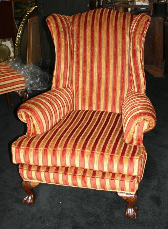 Ball and Claw Striped Upholstered Gents Armchair at 1stDibs