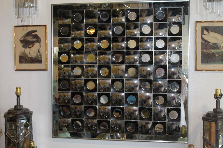 Op Art Mirror Chrome Vintage Wall Hanging Signed by Hal Bienenfeld