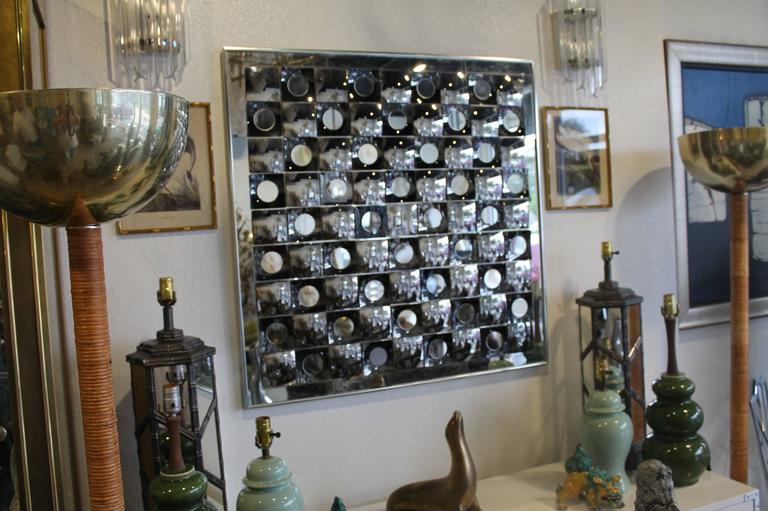 Op Art Mirror Chrome Vintage Wall Hanging Signed by Hal Bienenfeld
