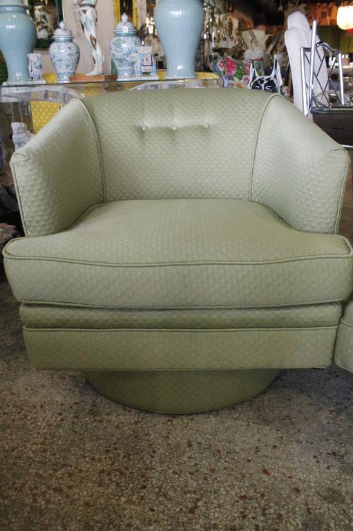 Milo Baughman Vintage Pair Swivel Base Arm Chairs Barrel Tub Hollywood