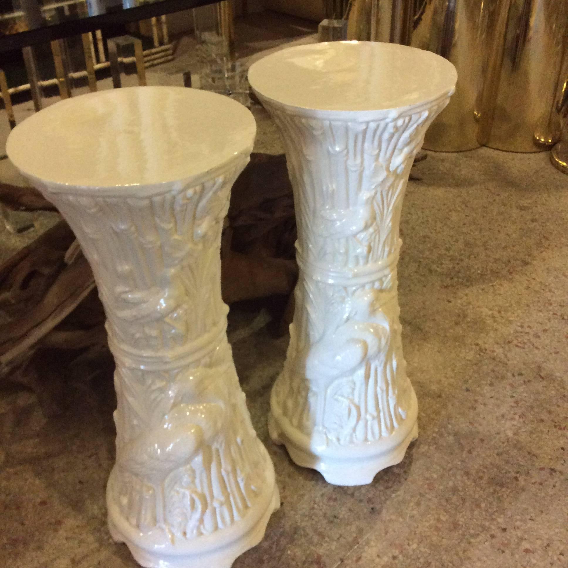 Plant Stands Vintage Pair of White Ceramic Garden Birds Heron White