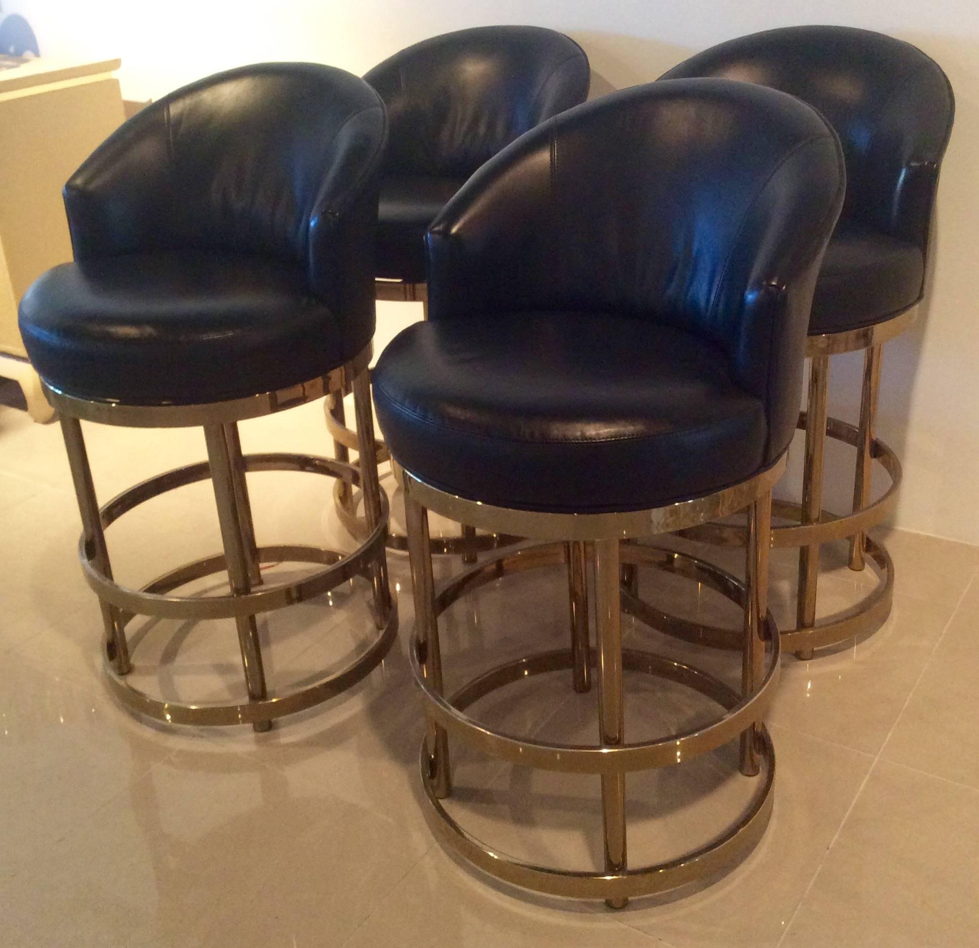 Brass Swivel Counter Bar Stools Vintage Set 4 Kitchen Island at 1stDibs