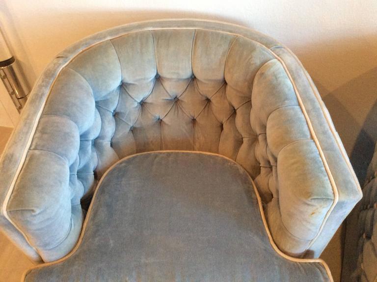 Pair of Vintage Button Tufted Arm Chairs Barrel Tub Swivel Hollywood