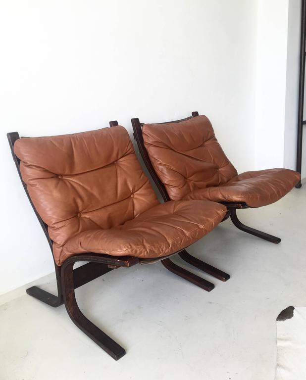 Pair of Leather Siësta Chairs by Ingmar Relling for Westnofa Furniture