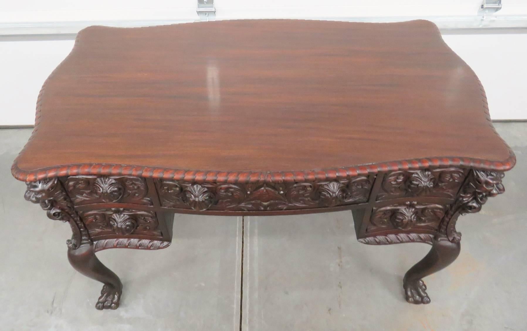Antique Carved Mahogany Partner's Desk Attributed R.J. Horner For Sale