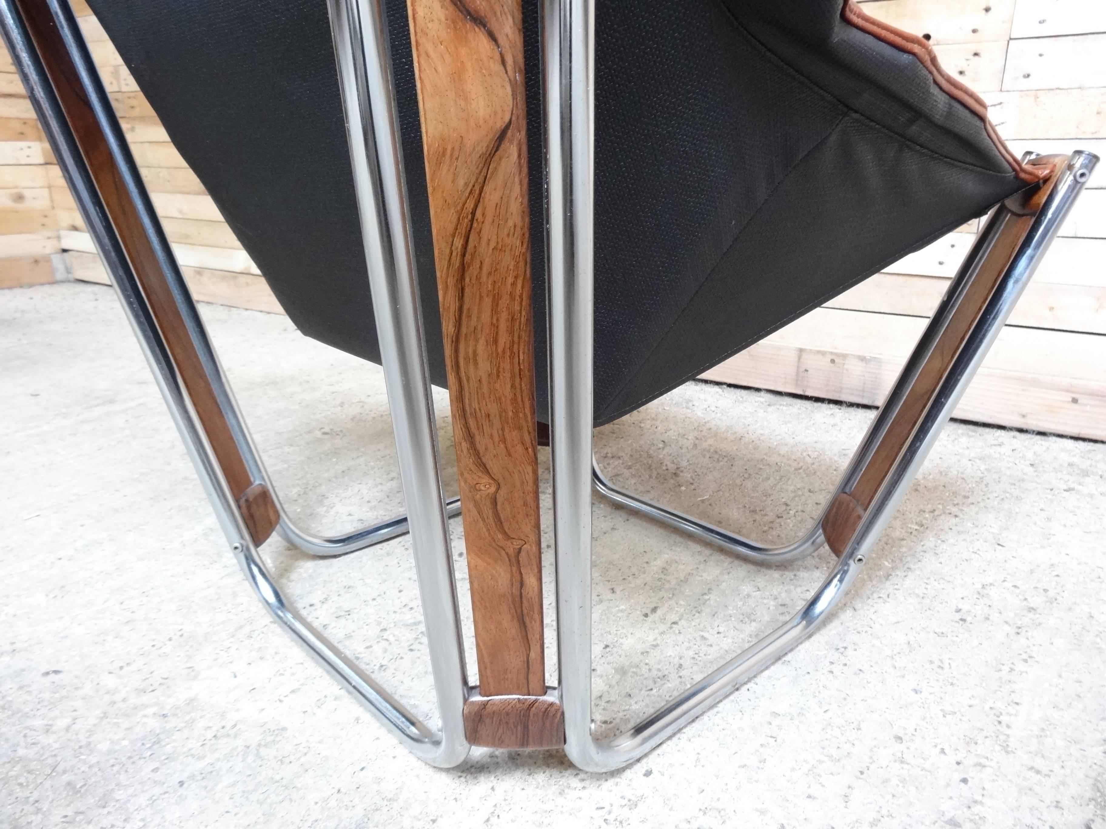 Sought After Brown Leather Chrome/Rosewood Slingback Relling Lounge Chair at 1stDibs leather