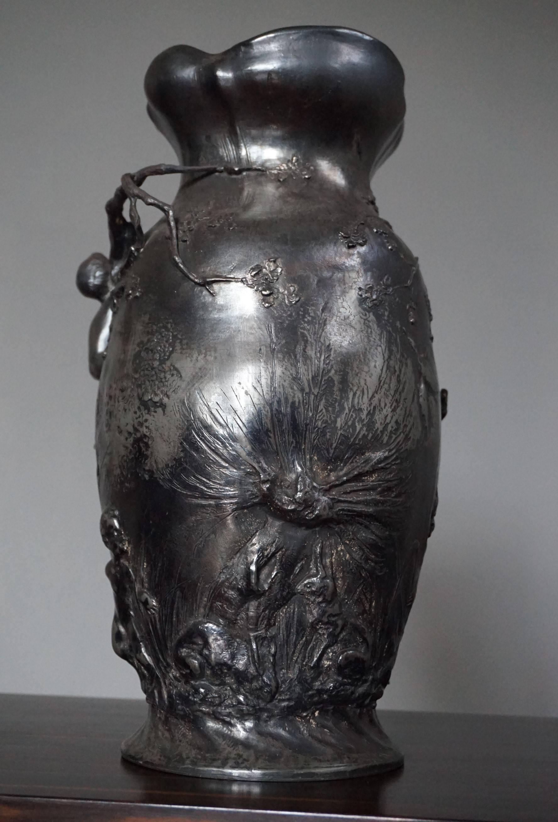 Amazing Workmanship Antique Pewter Vase Cherubs Exploring and Hunting