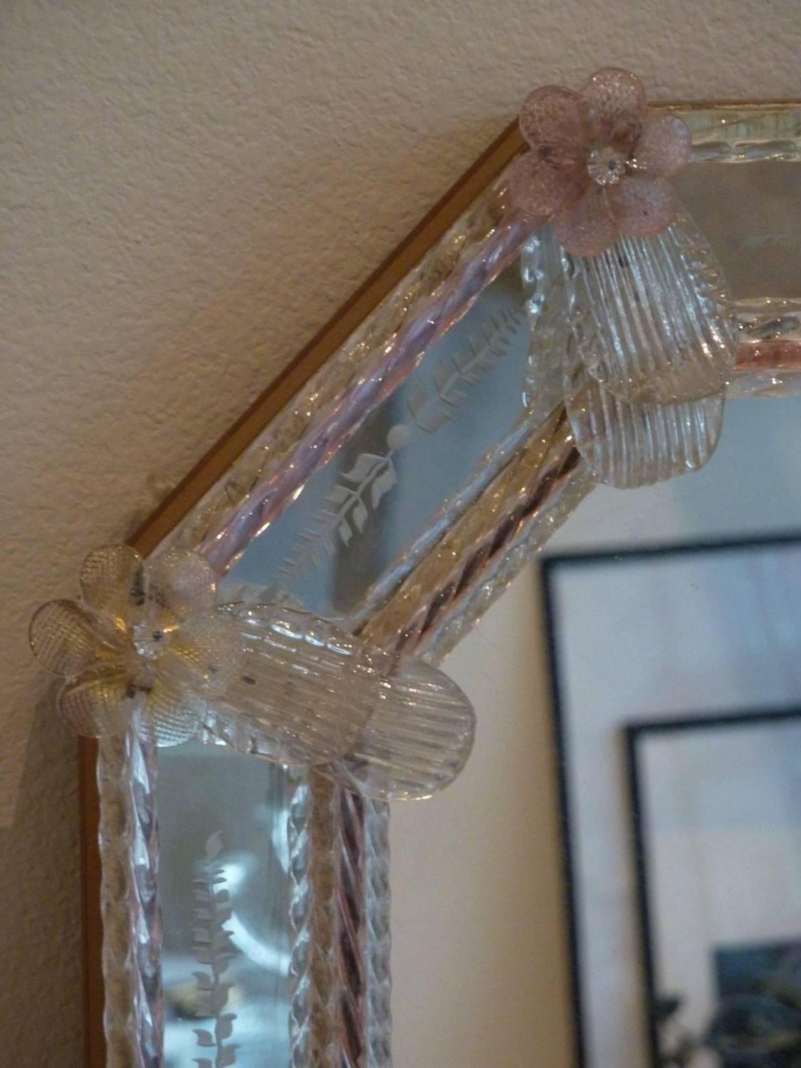 Vintage Murano Glass Flower Framed Mirror For Sale at 1stdibs