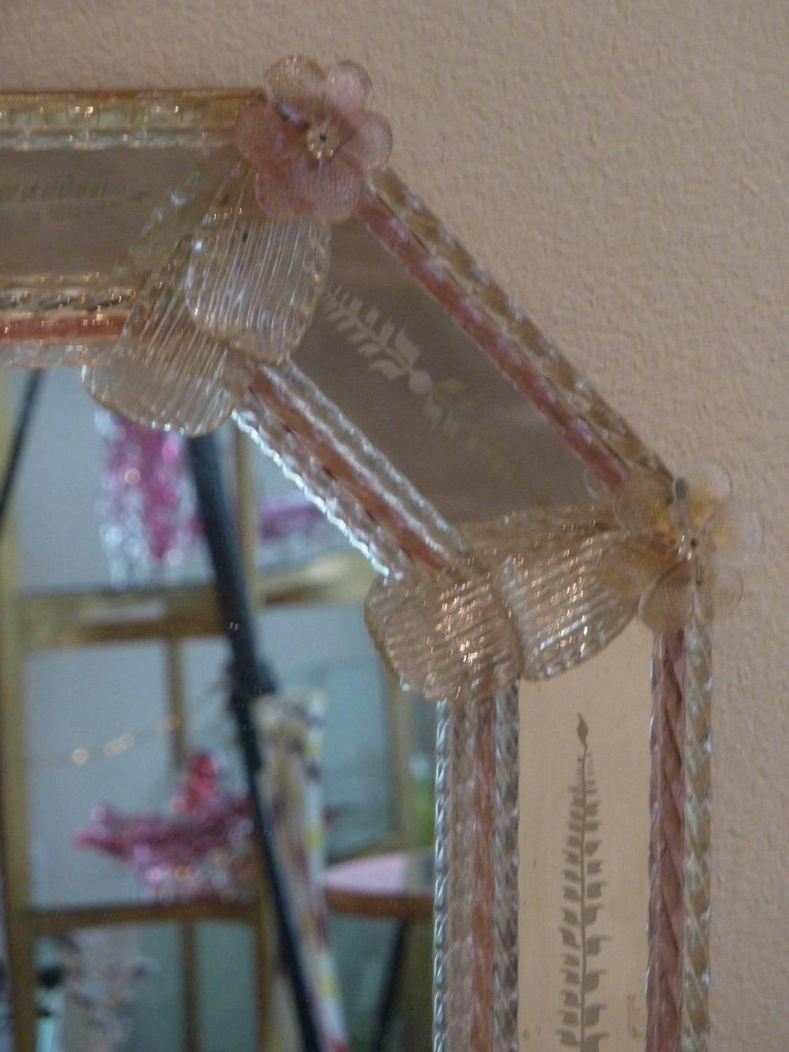 Vintage Murano Glass Flower Framed Mirror For Sale at 1stdibs