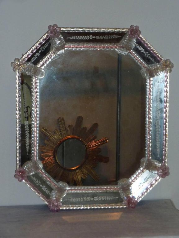 Vintage Murano Glass Flower Framed Mirror at 1stDibs