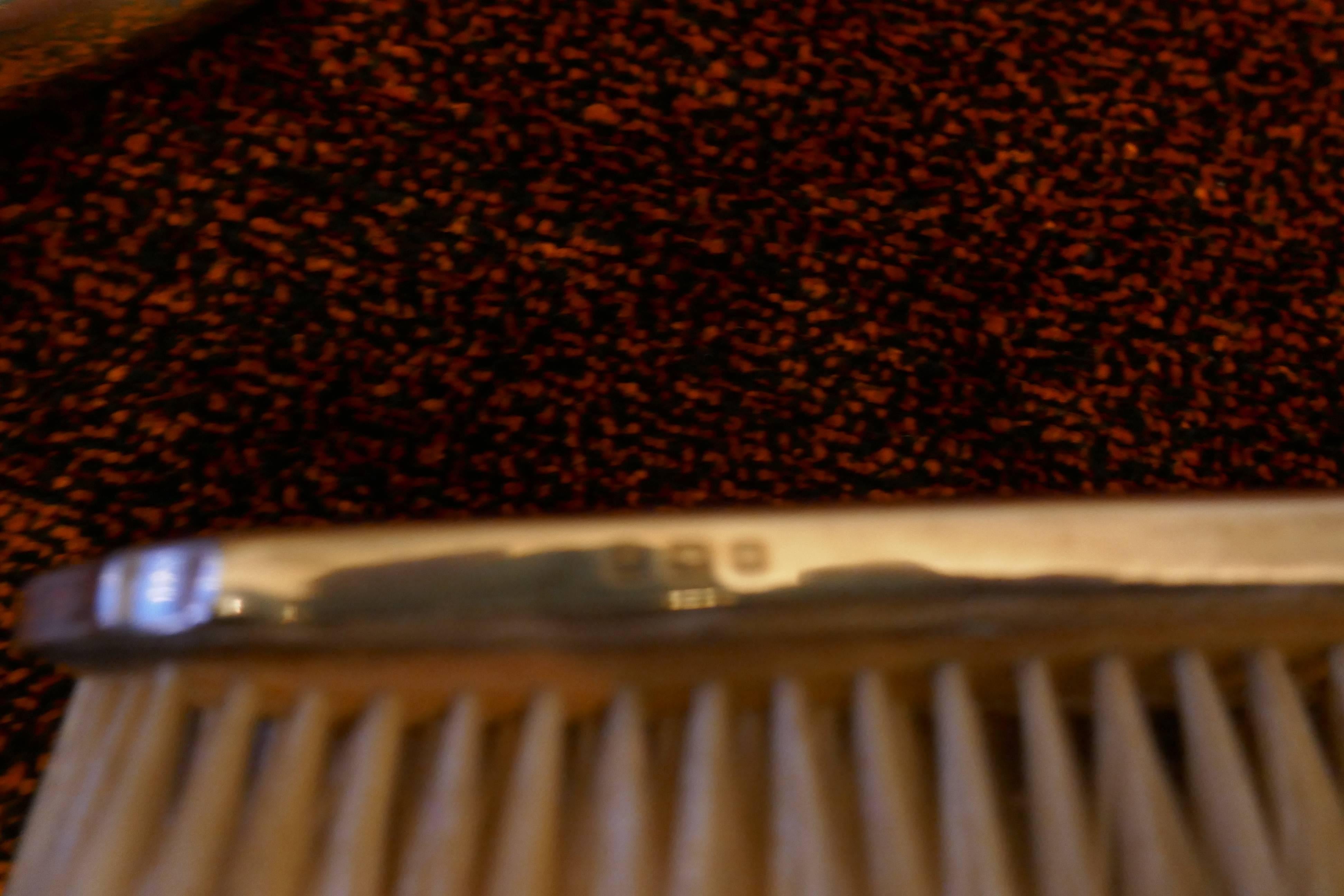 Solid Silver and Guilloché Dressing Table Vanity Set, Original Box at