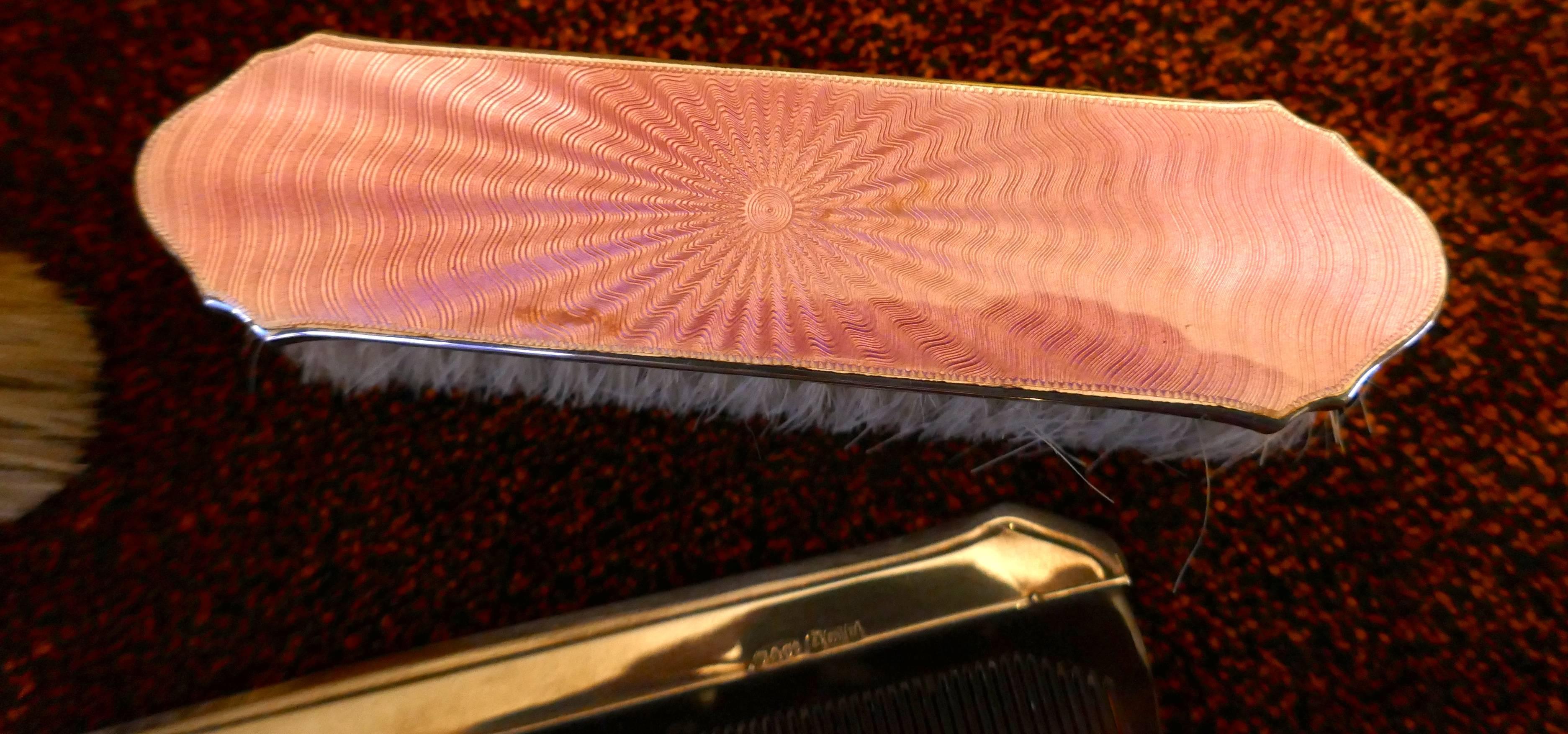 Solid Silver and Guilloché Dressing Table Vanity Set, Original Box at