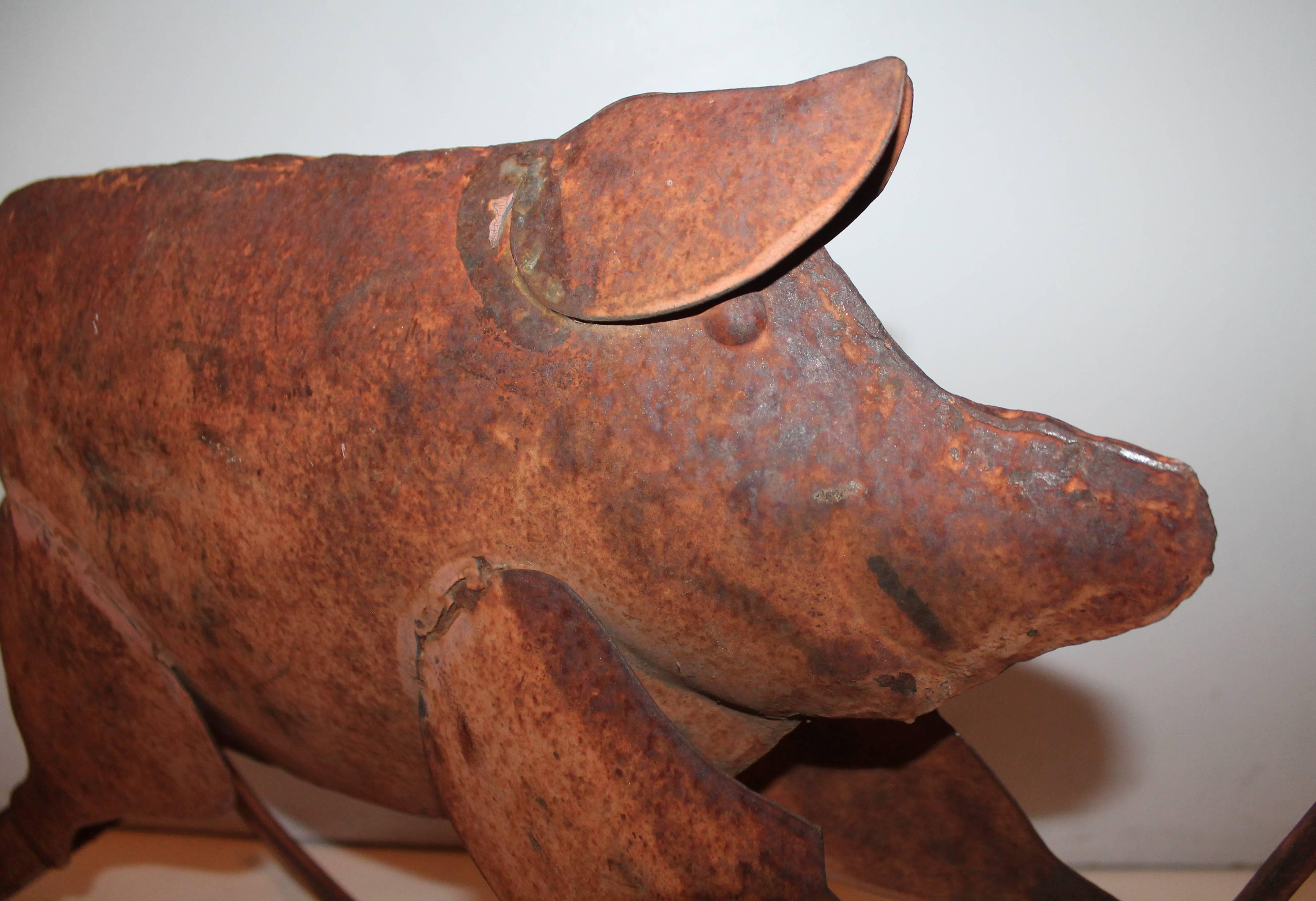 Rocking Painted Folk Art Pig Metal Sculpture at 1stDibs pig metal art, metal pig sculpture