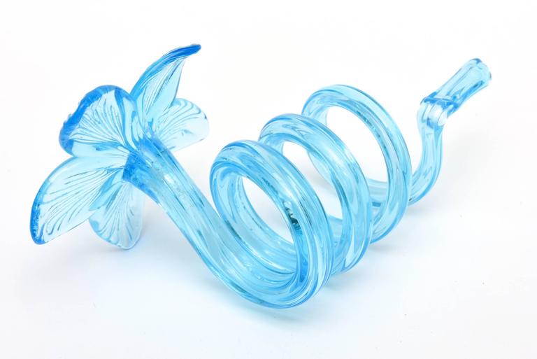Collection of Nine Hand Blown Glass Coiled Turquoise Blue Flower Napkin
