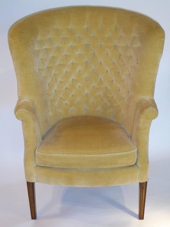 Architectural High Back Tufted Velvet Wingback Chair at 1stDibs