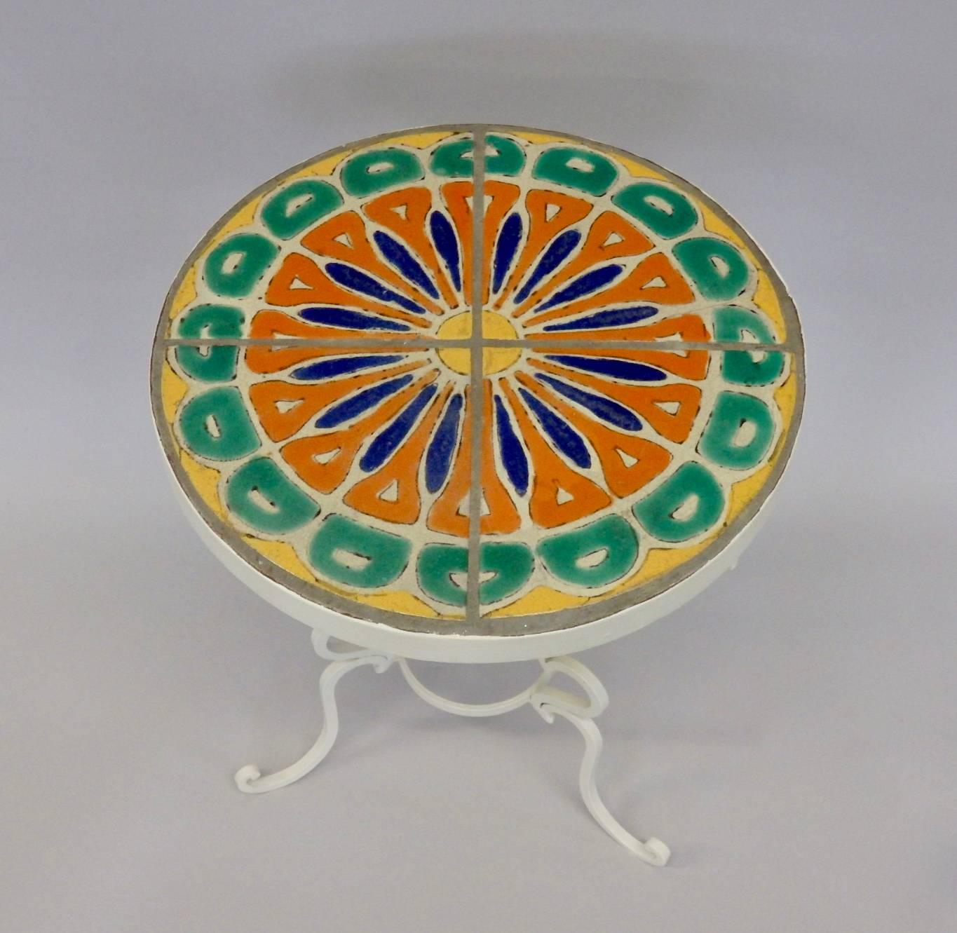 Wrought Iron Base California Tile Top Table at 1stDibs
