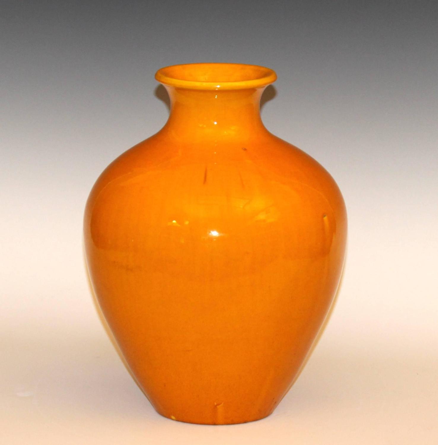 Large Awaji Pottery Vase in Golden Yellow Monochrome Glaze For Sale at