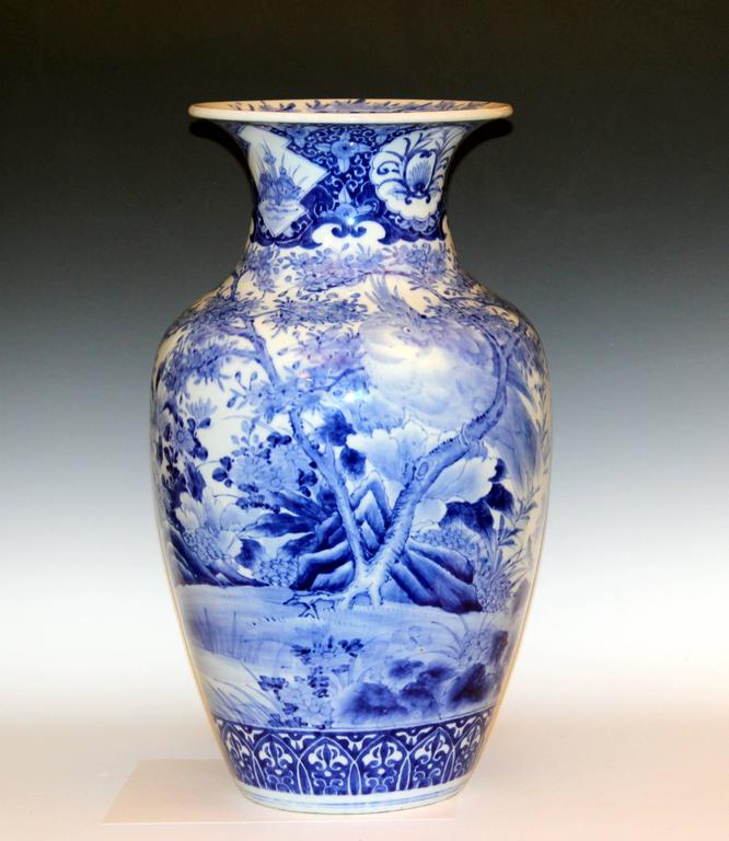 Large Antique Japanese Arita Blue and White Porcelain Vase at 1stDibs