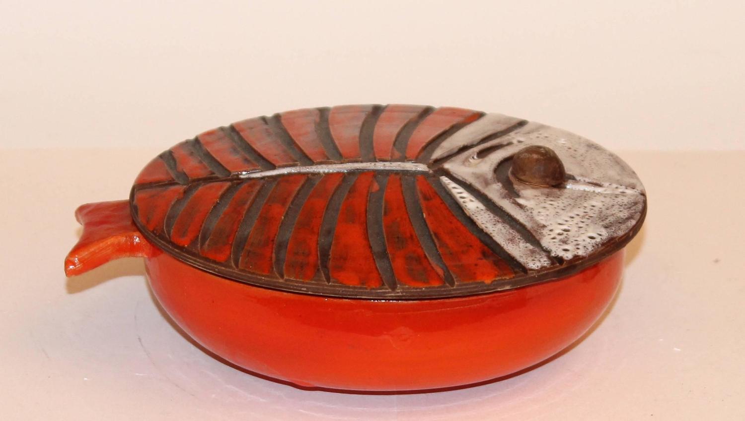 Vintage French Vallauris Pottery Flat Fish Covered Candy Dish at 1stdibs
