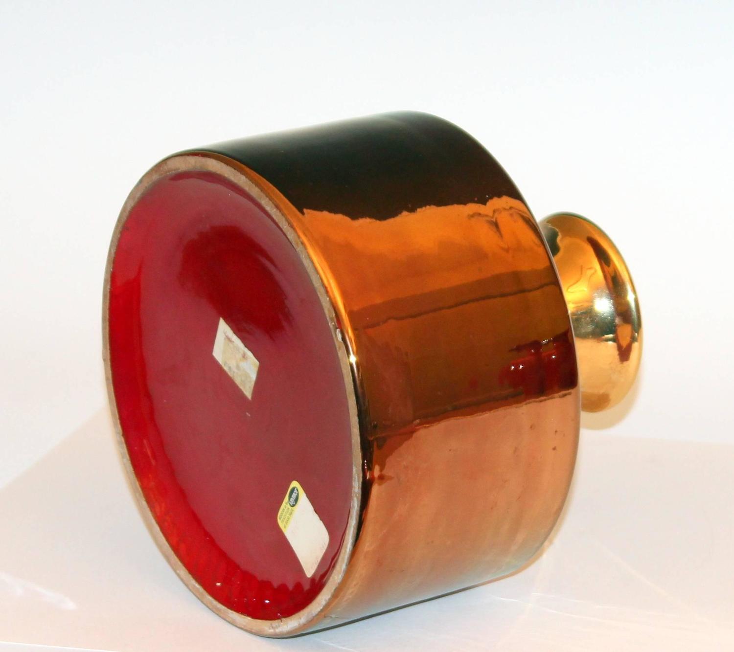 Bitossi for Raymor Large Copper Luster and Red Italian Pottery Vase at