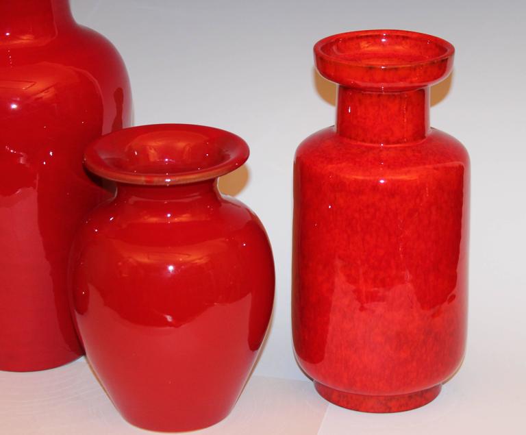 Collection Vintage Italian Pottery Vases in Atomic Red Glaze at 1stDibs