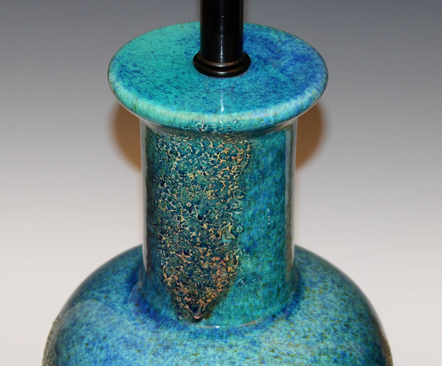 Pair of Large Vintage Haeger Pottery Mottled Turquoise Lava Lamps at