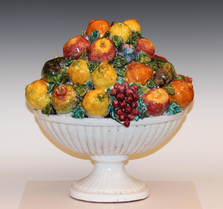 Large Vintage Italian Majolica Pottery Fruit Bowl Table Centerpiece at