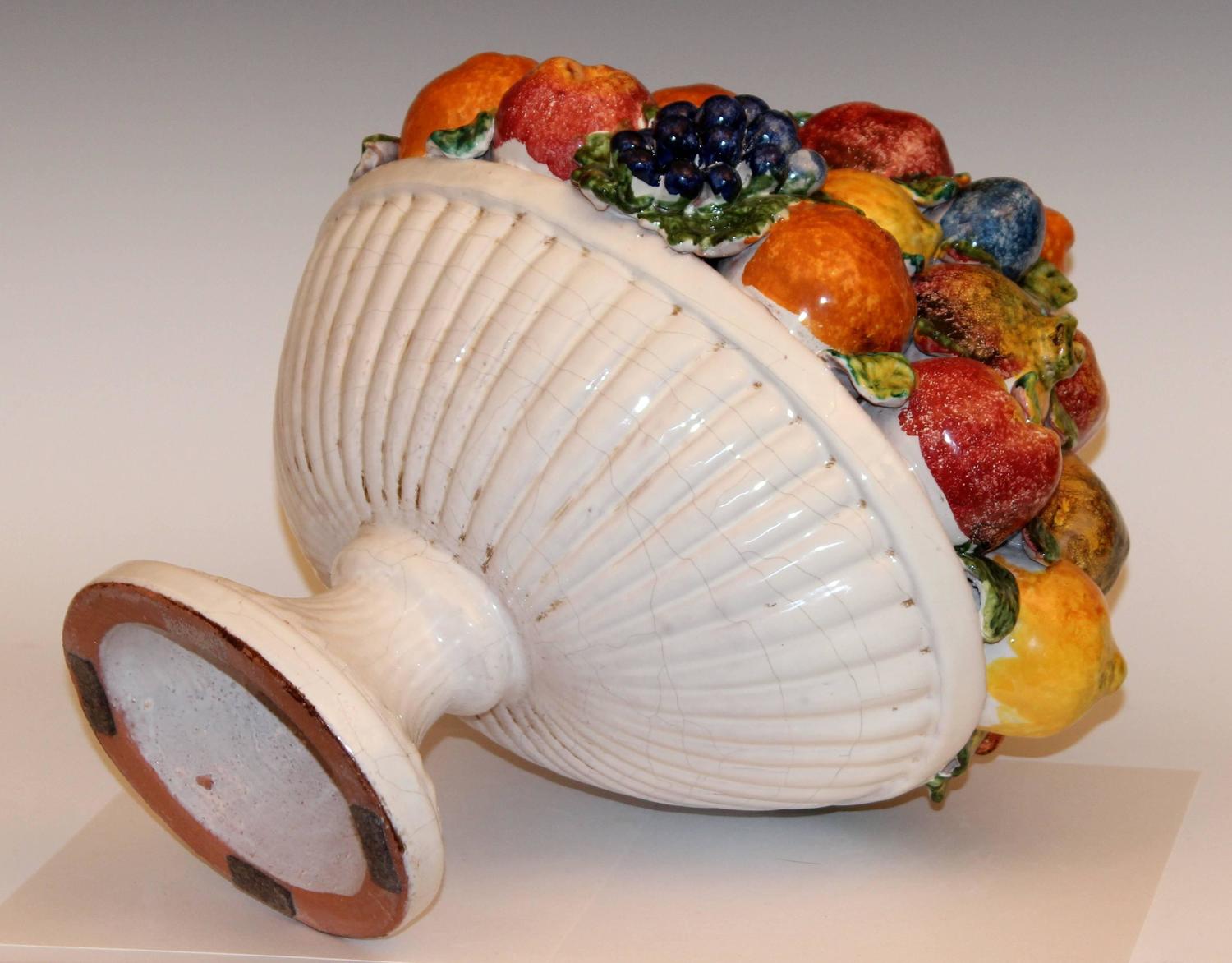 Large Vintage Italian Majolica Pottery Fruit Bowl Table Centerpiece at