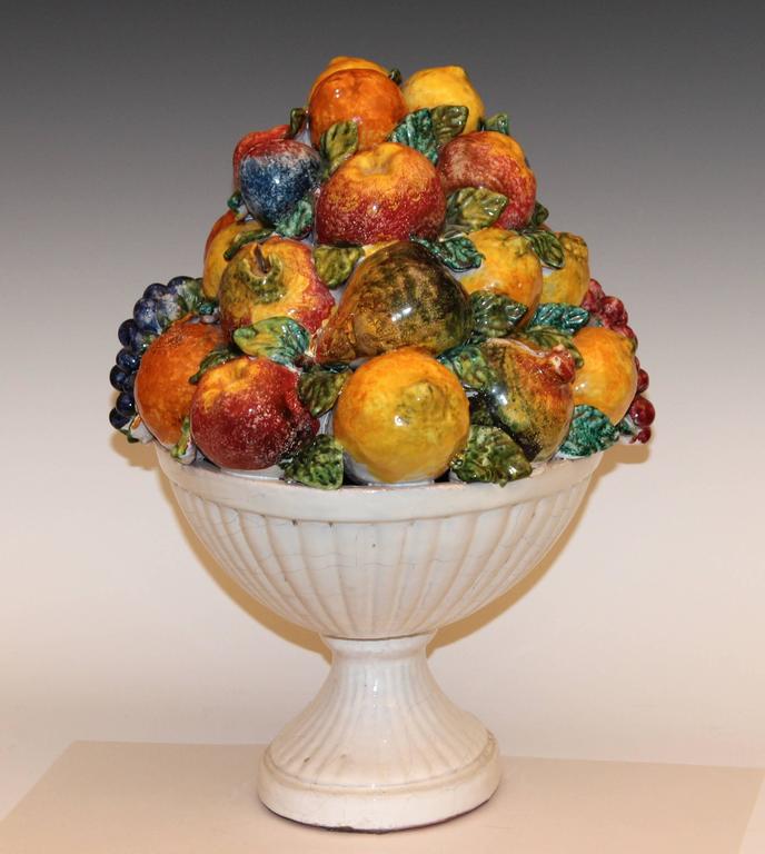 Large Vintage Italian Majolica Pottery Fruit Bowl Table Centerpiece at