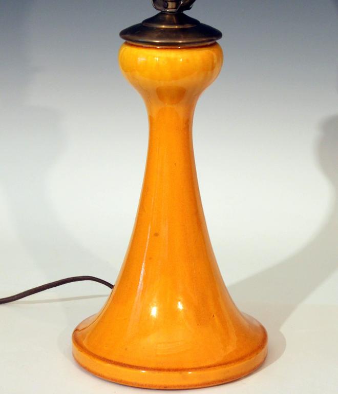Antique Awaji Pottery Arts and Crafts Yellow Monochrome Desk Lamp For
