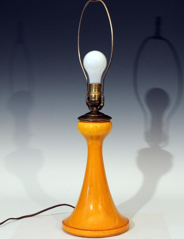 Antique Awaji Pottery Arts and Crafts Yellow Monochrome Desk Lamp For