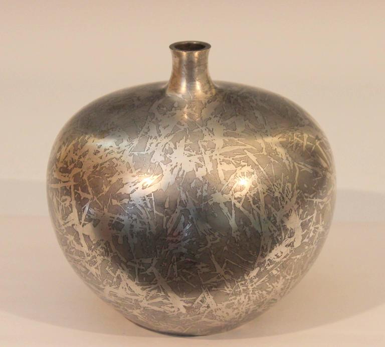 Vintage Japanese Nickelled Patina Bronze Ikebana Flower Vase at 1stdibs