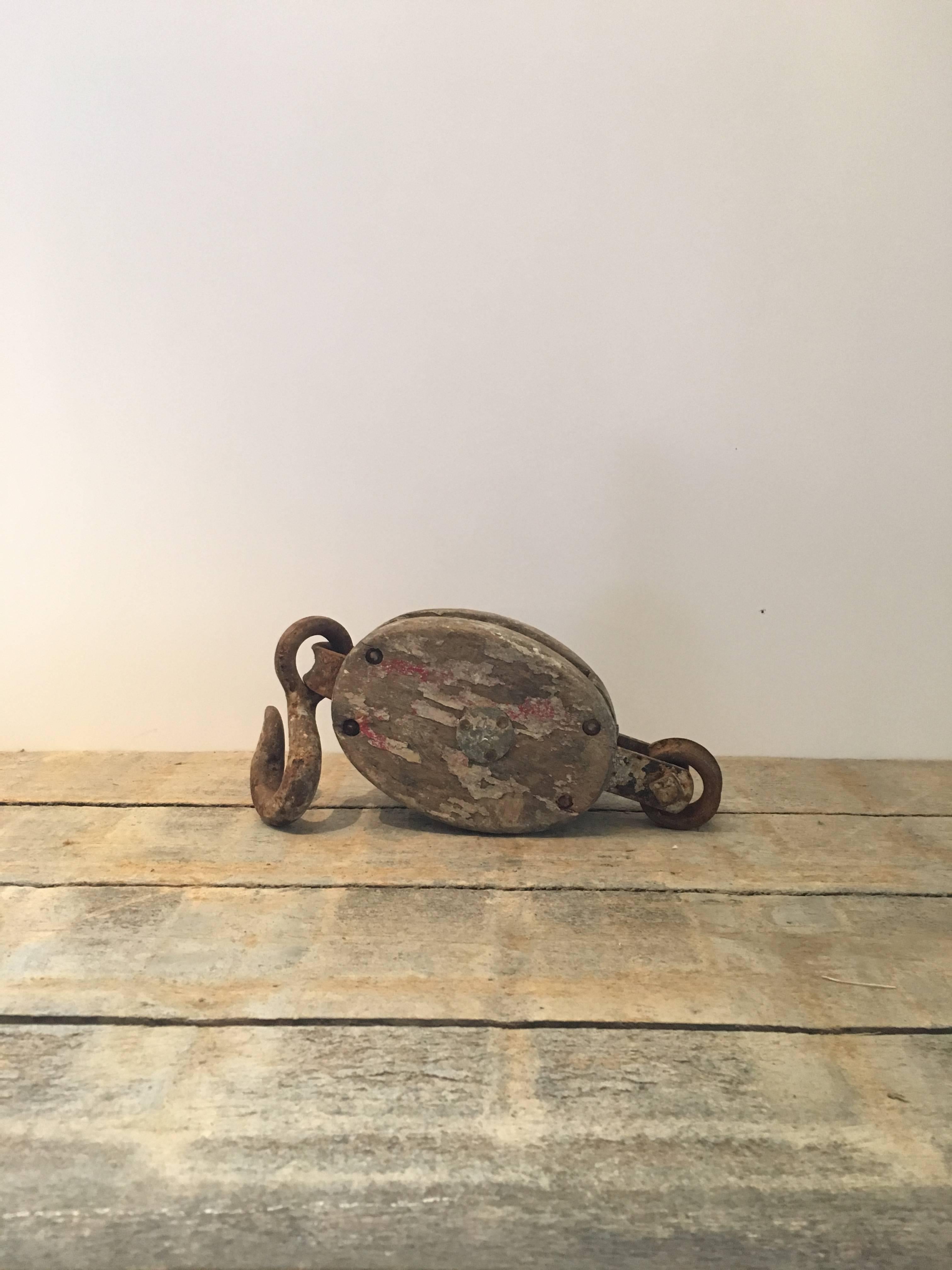 Vintage Wood Block Pulley with Hook For Sale at 1stDibs antique